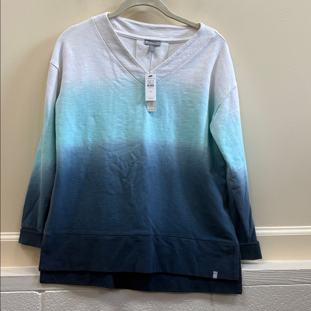 Talbots women’s Petite NWT V-Neck Top in Mint Ombre
